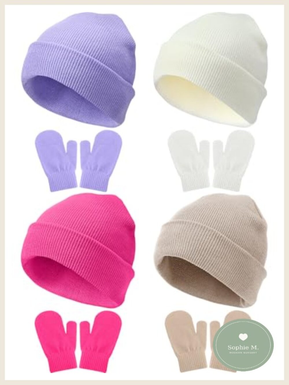 Toddler Winter Knit Beanie Hats Mittens Set Warm Acrylic Cold Weather 2-6Y